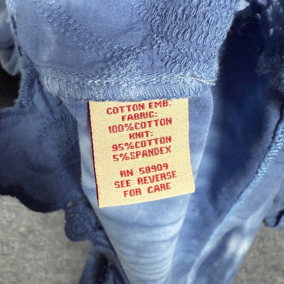 Reba Plus Size 2X Top Blouse Blue Tie Dye Cotton Peasant Buttons Embroidered - Picture 6 of 8